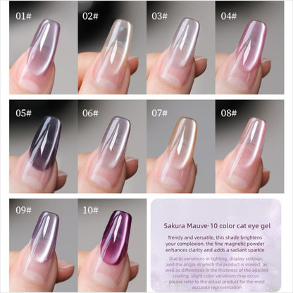 10 Colors 15ml Cloud Diamond Sakura Mauve Cat Eye UV Nail Gel, Shiny Long Lasting Salon Grade