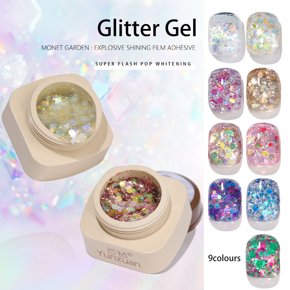 9 Colors Monet Garden Series High Brightness Glitter Sequin UV Nail Gel Set