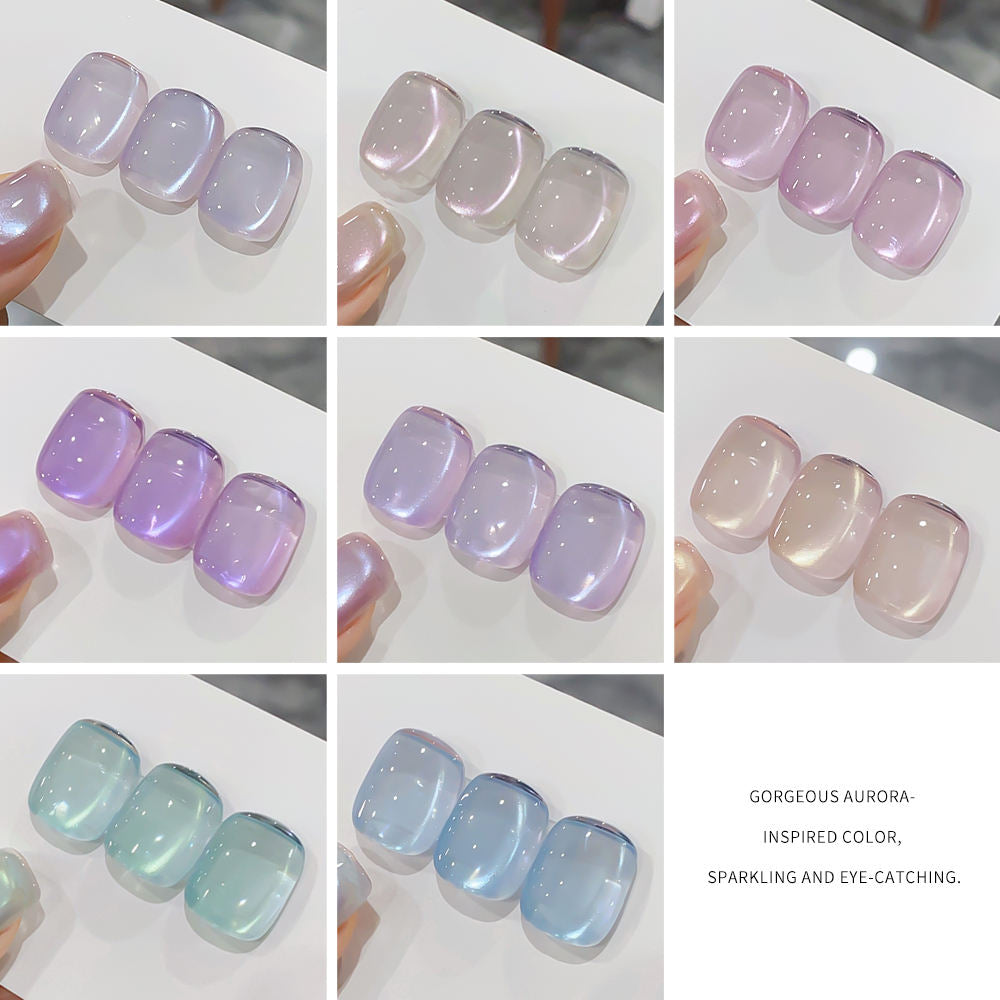 8 Colors 15ml Non-Toxic Long Lasting Ice Transparent Aurora Glass Beads Cat Eye Nail Gel