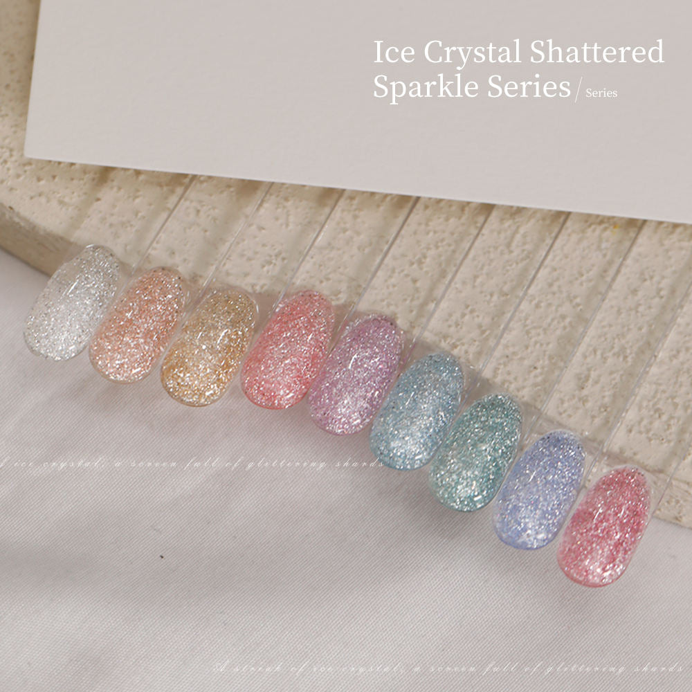 9 Color Ice Crystal Glitter Gel Nail Polish 15ml Shattered Diamond Sparkle Jelly UV LED
