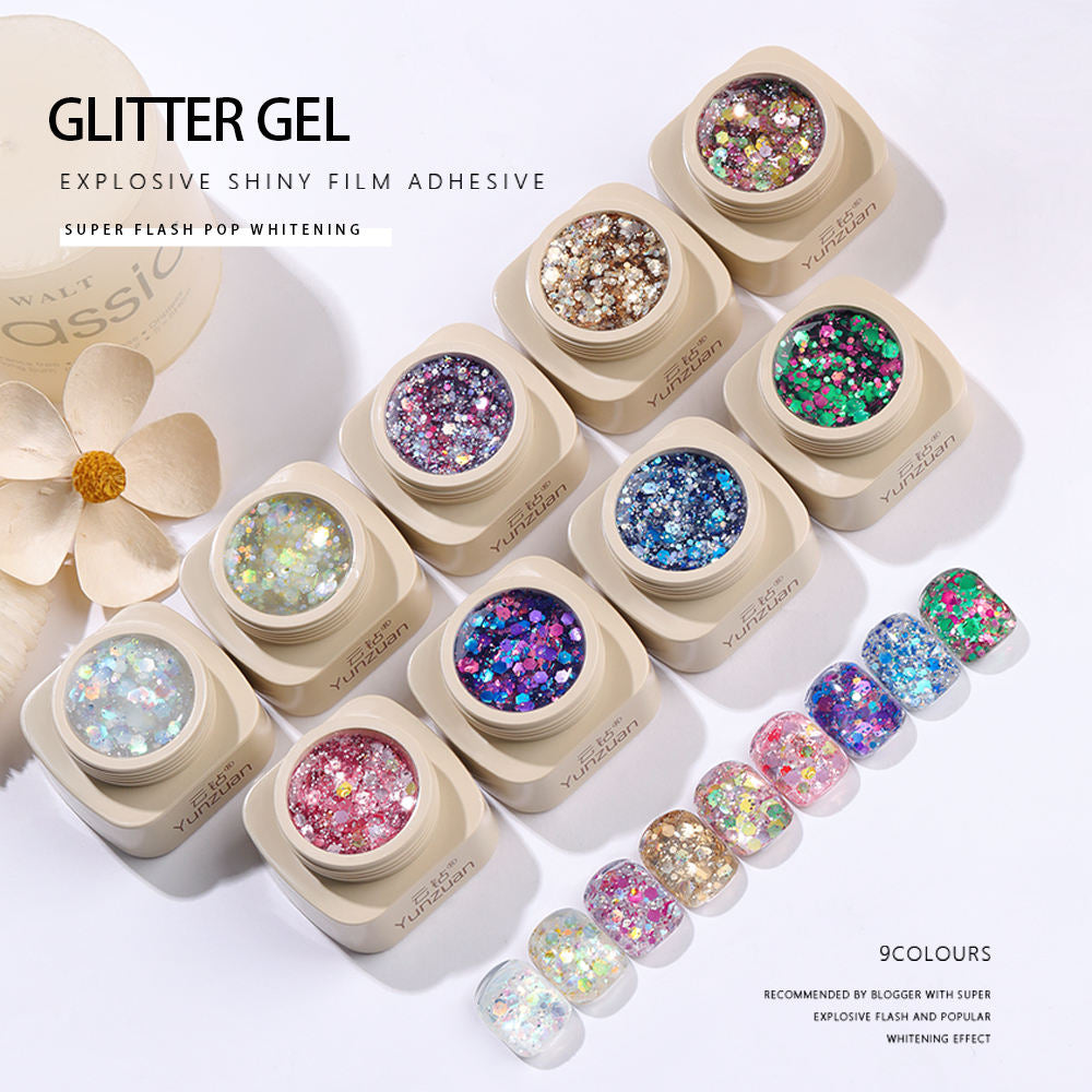 9 Colors Monet Garden Series High Brightness Glitter Sequin UV Nail Gel Set