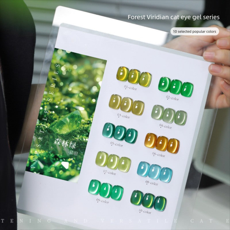 10 Colors 15ml Cloud Diamond Forest Green Cat Eye UV Nail Gel, Shiny Long Lasting Salon Grade
