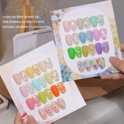 9 Grid Natural Gradient No-Wipe Patting UV Nail Gel, Long-Lasting Silk Smooth Oil Painting Sponge Gel