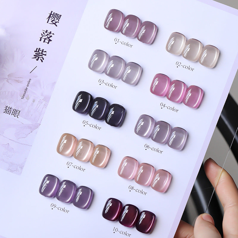 10 Colors 15ml Cloud Diamond Sakura Mauve Cat Eye UV Nail Gel, Shiny Long Lasting Salon Grade