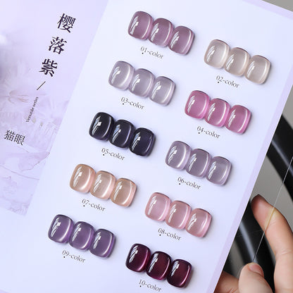 10 Colors 15ml Cloud Diamond Sakura Mauve Cat Eye UV Nail Gel, Shiny Long Lasting Salon Grade