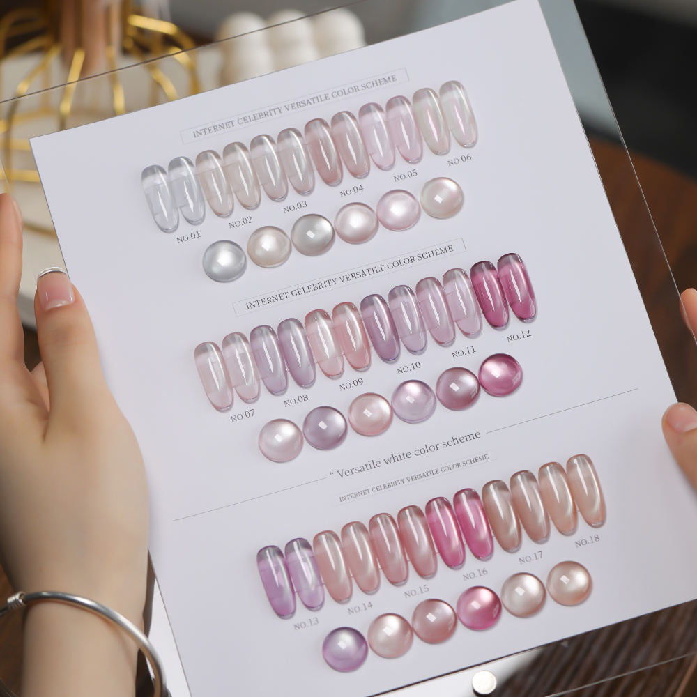 18 Colors 15ml Peach Pearl Jelly Translucent Cat Eye Soak Off UV LED Nail Gel Set