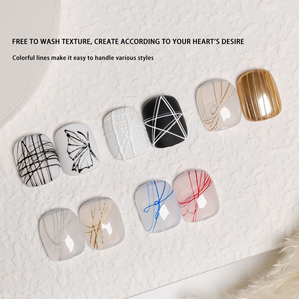 High Density Japanese Style Paintable 3D Relief Painted Pull Wire Nail Polish Set Metallic Carving Gel