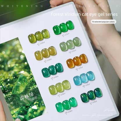 10 Colors 15ml Cloud Diamond Forest Green Cat Eye UV Nail Gel, Shiny Long Lasting Salon Grade