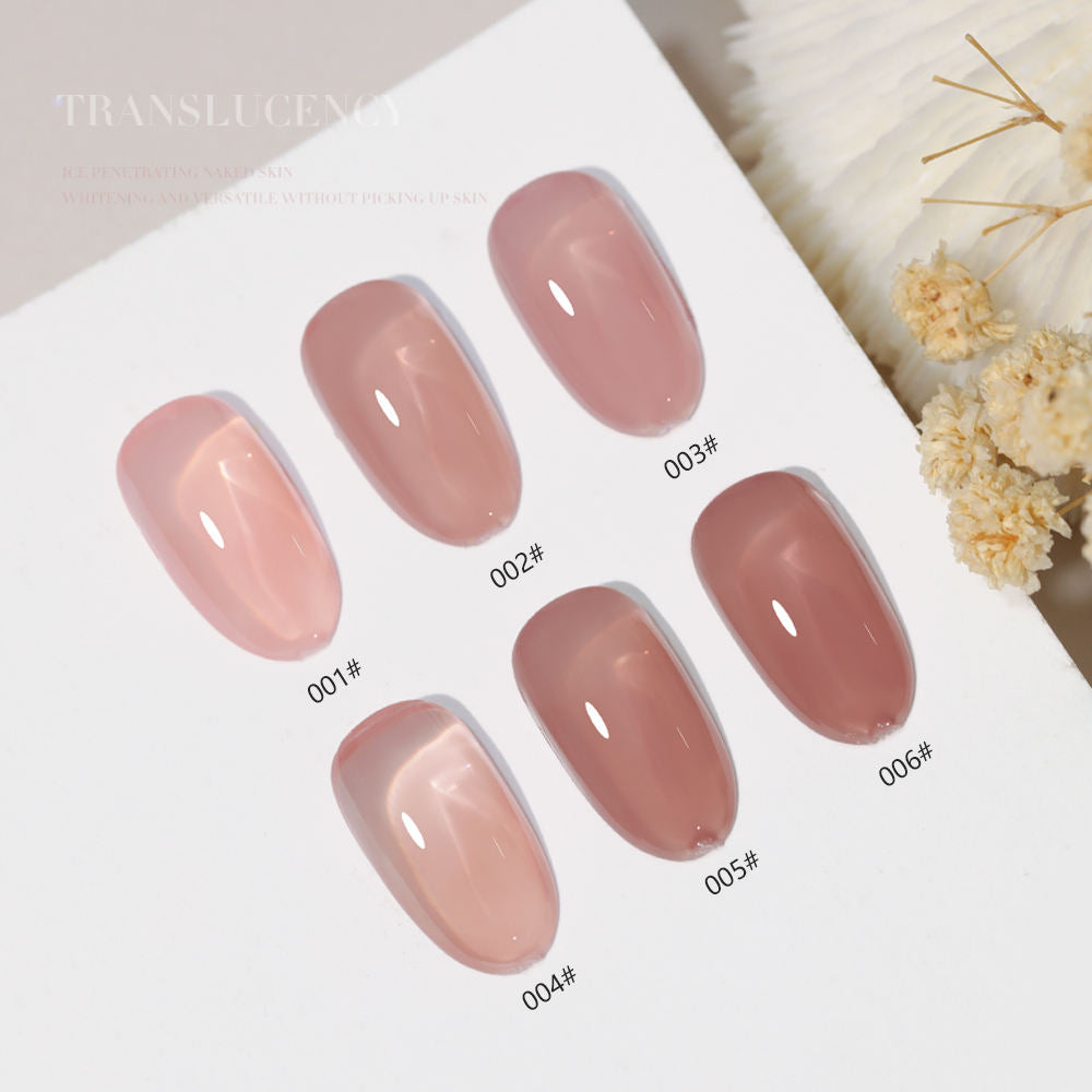 6 Color 15ml Sheer Nude Jelly Builder Gel, Natural Pink Milky Translucent Soak Off UV LED Nail Gel