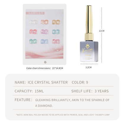 9 Color Ice Crystal Glitter Gel Nail Polish 15ml Shattered Diamond Sparkle Jelly UV LED