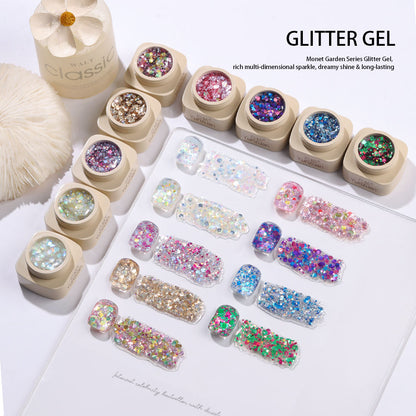 9 Colors Monet Garden Series High Brightness Glitter Sequin UV Nail Gel Set
