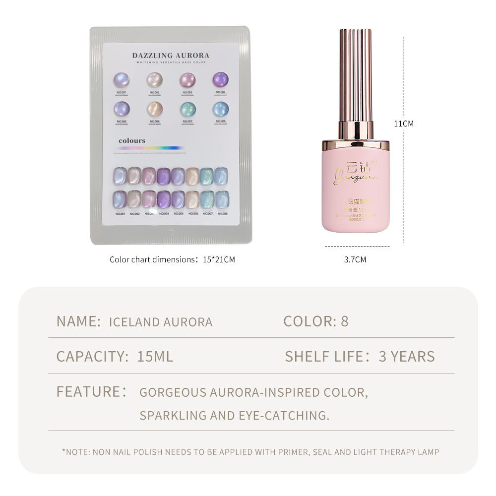 8 Colors 15ml Non-Toxic Long Lasting Ice Transparent Aurora Glass Beads Cat Eye Nail Gel