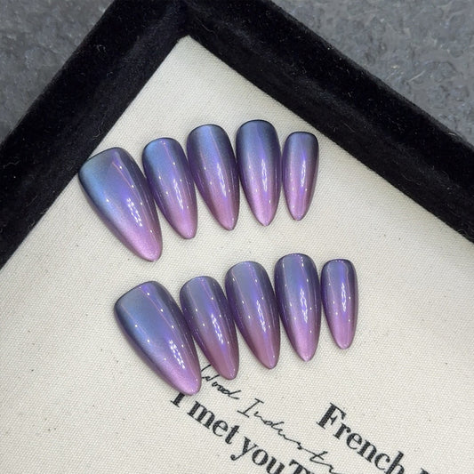 Mesmerizing Purple Blue Ombre Almond Nails - Seamless Gradient Effect, Celestial Colors, Handcrafted by KAPOWNAILS