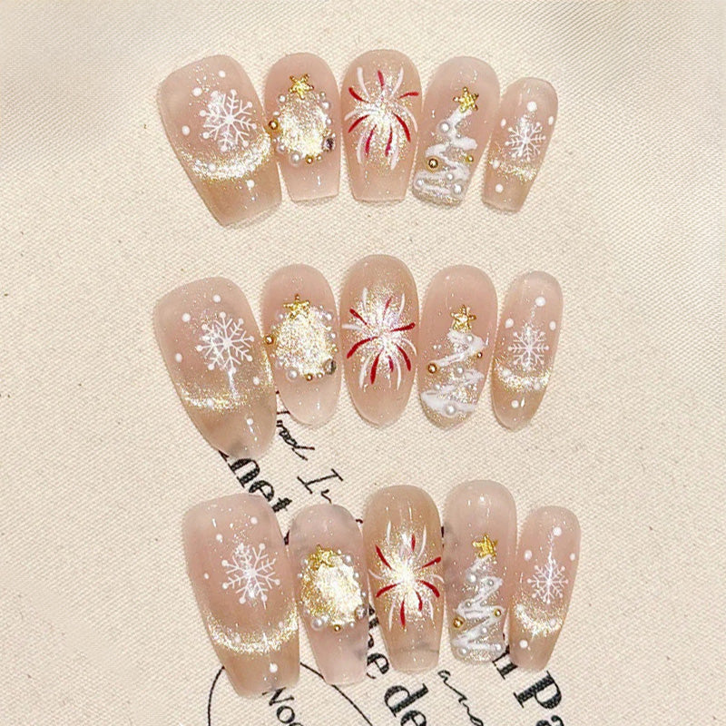 Coffin Short Press On Nails for Romantic Christmas Party