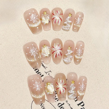 Coffin Short Press On Nails for Romantic Christmas Party