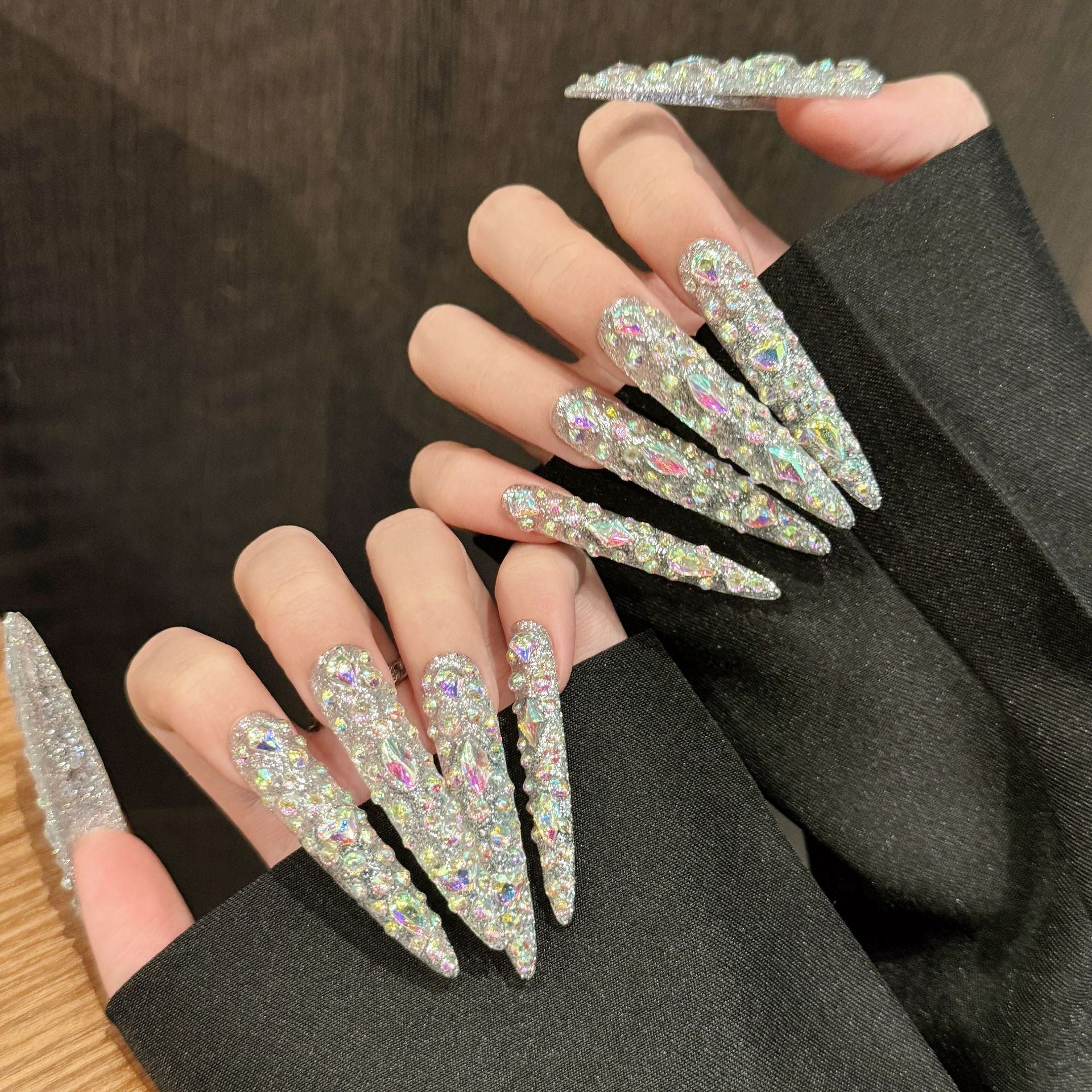  AB Rhinestone Stiletto Press - on Nails