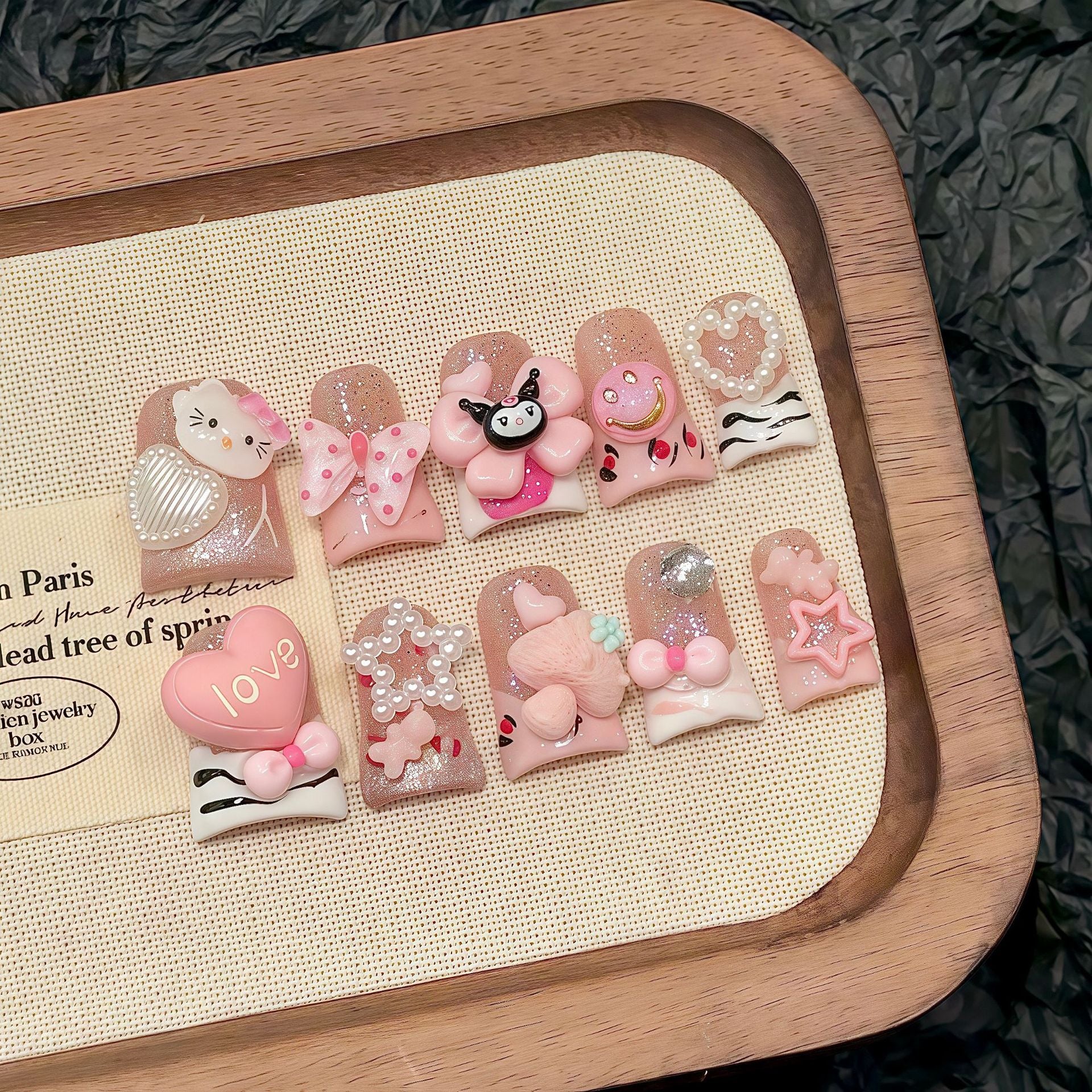 KAPOWNAILS Pink Cartoon Press - ons, Hello Kitty & 3D Bow Decor