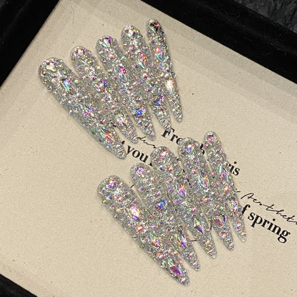 KAPOWNAILS AB Rhinestone Stiletto Press - on Nails, Full - Bling Sparkly Party Wearable Art