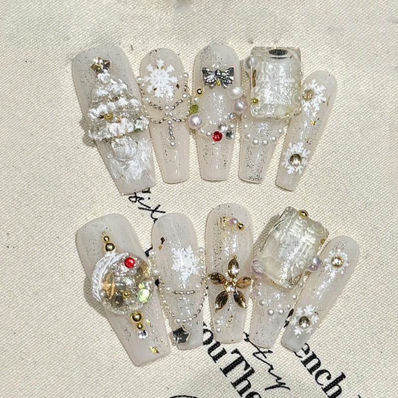 Coffin Long Press On Nails for Crystal Christmas Magic