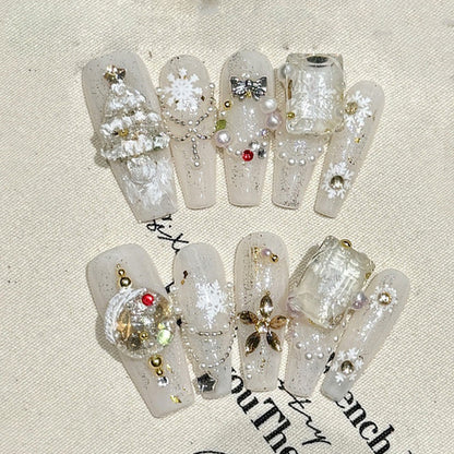 Coffin Long Press On Nails for Crystal Christmas Magic