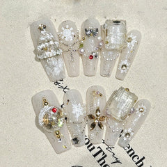 Coffin Long Press On Nails for Crystal Christmas Magic