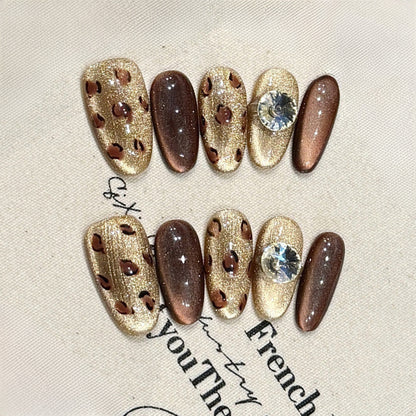Oval Short Press On Nails for Autumn Coffee Dates