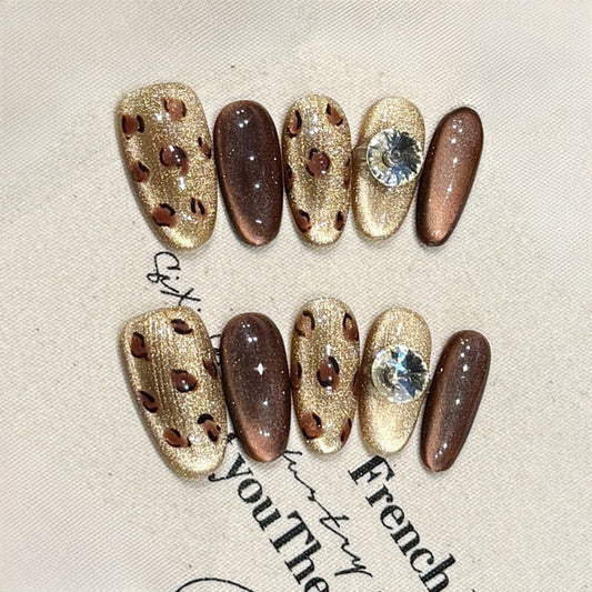 Oval Short Press On Nails for Autumn Coffee Dates