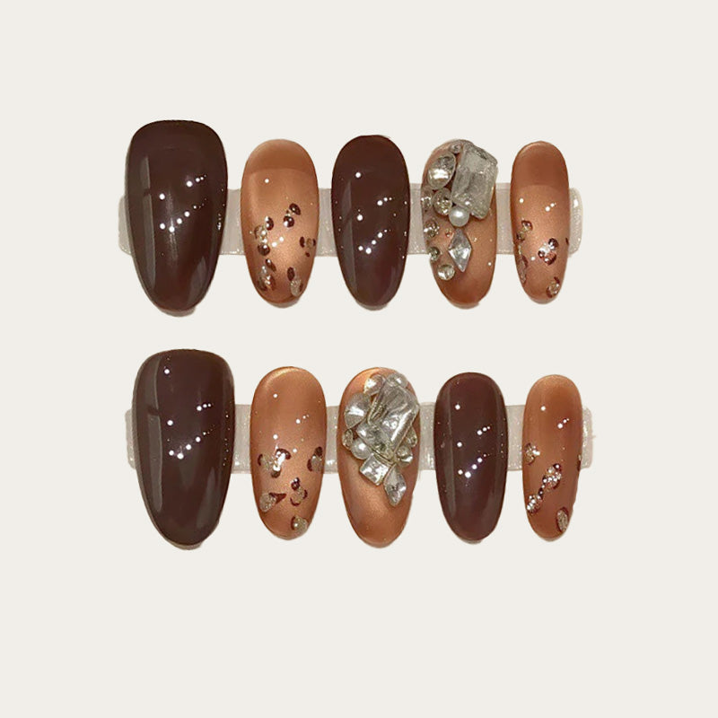 Oval Short Press On Nails for Chocolate Indulgence