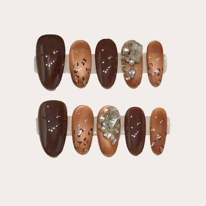 Oval Short Press On Nails for Chocolate Indulgence
