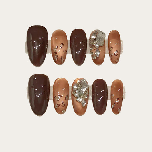 Oval Short Press On Nails for Chocolate Indulgence