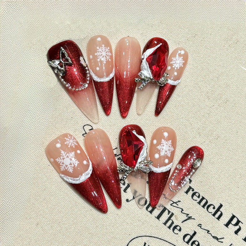 Stiletto Long Press On Nails for Festive Red Elegance