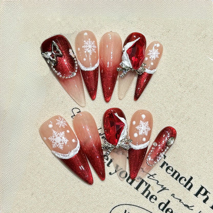 Stiletto Long Press On Nails for Festive Red Elegance
