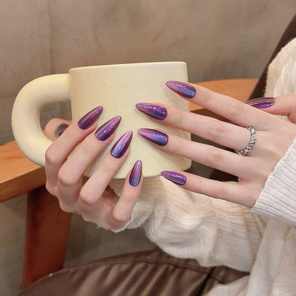 Premium Purple Blue Ombre Nails Set - Elegant Almond Shape, Multi-Dimensional Colors, Easy Professional Application