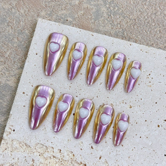 Premium Rose Gold Chrome Nails Set - Elegant Almond Design, Scratch-Resistant Finish, Complete Professional Kit