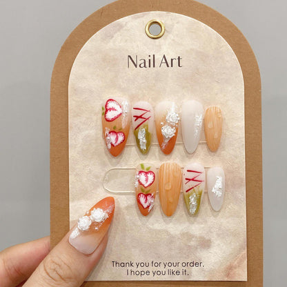 Premium almond press-on nails with unique baseball artwork - comfortable fit, durable wear, perfect for sports fans & style lovers