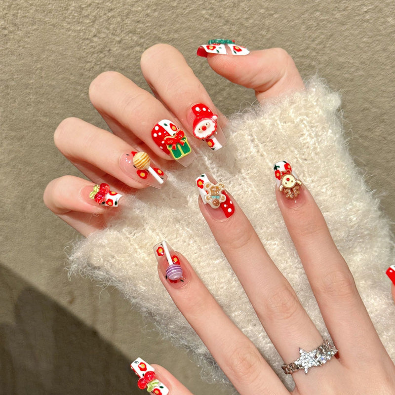 Premium coffin medium nails for Christmas joy - 3D Santa Claus, brown reindeer, Christmas tree, sweet gingerbread, perfect for holiday parties & celebrations