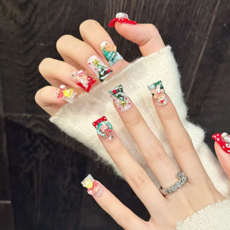 Premium duck nails for Christmas cheer - adorable 3D snow globes, gingerbread character, golden bell, perfect for festive holiday celebrations