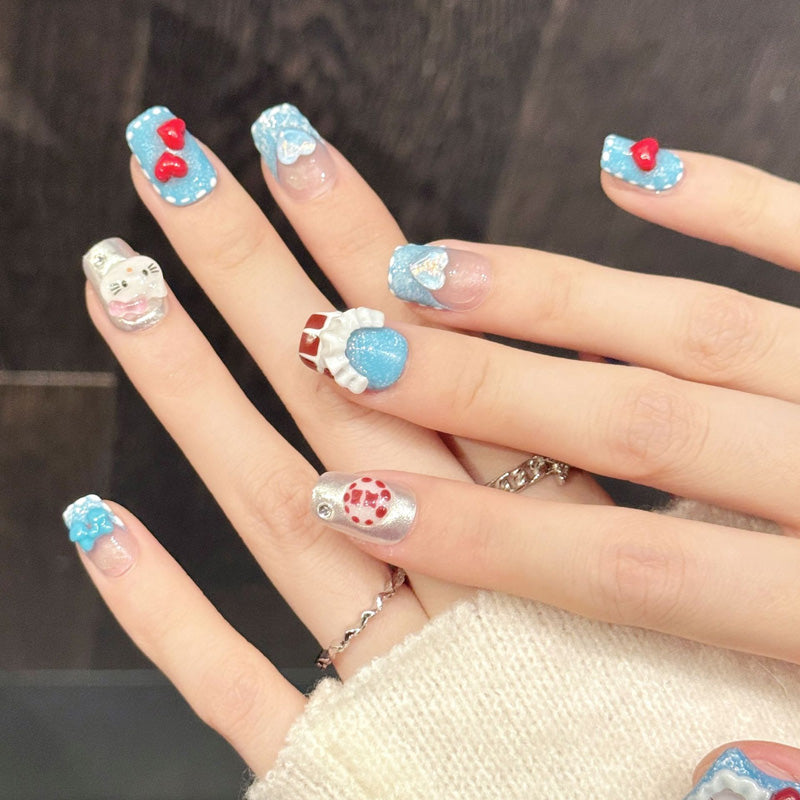 Premium kawaii coffin nails with Hello Kitty, glitter & drip details - Damage-free, reusable fun - Professional cute results