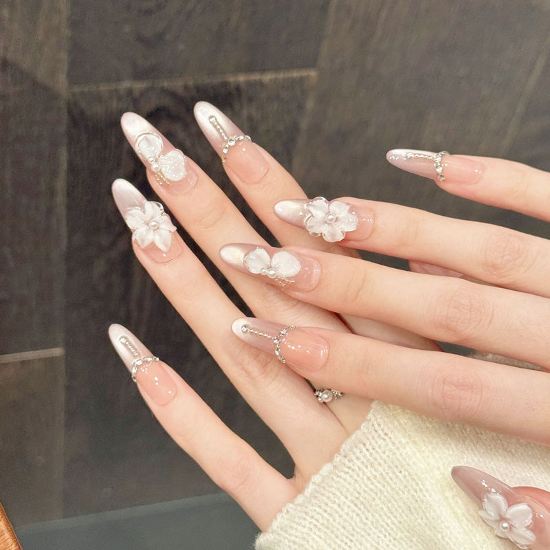 Premium oval press-on nails with romantic floral design - Professional results without salon prices - Reusable luxury set