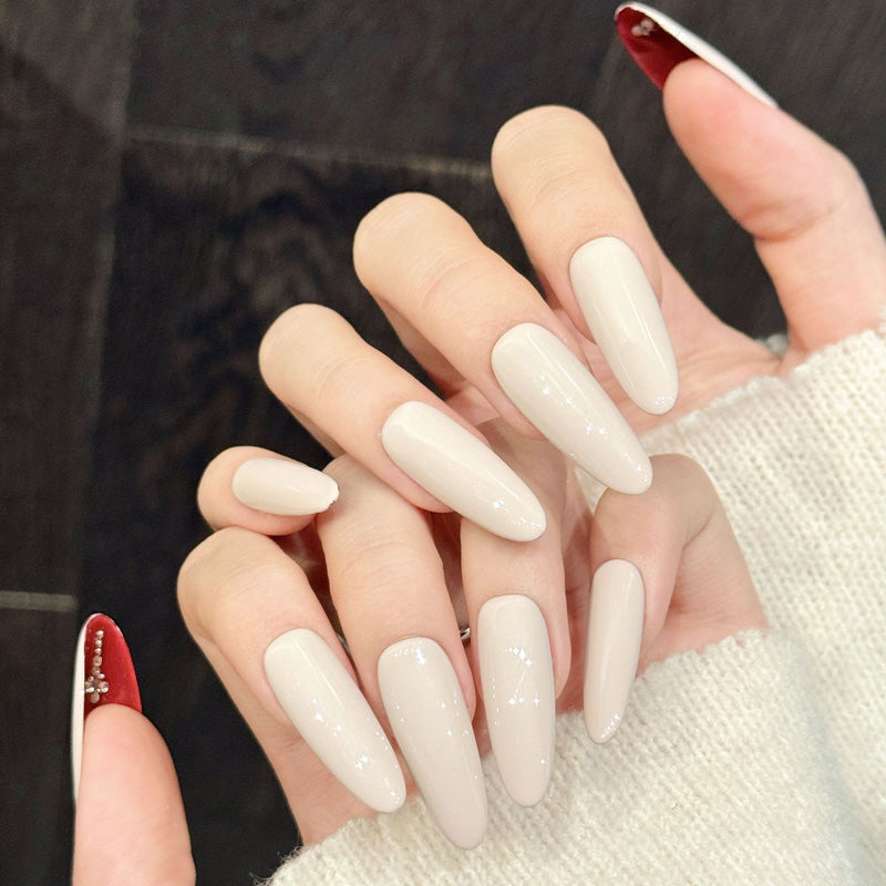 Premium red & nude oval nails with crystal embellishments - Damage-free, reusable luxury - Professional results instantly