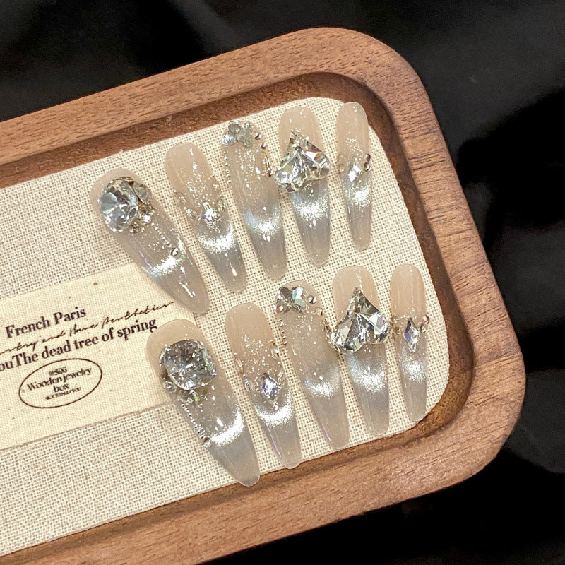 Premium stiletto long press-on nails for wedding glamour - dramatic length, sophisticated design, crystal embellishments, photography-ready