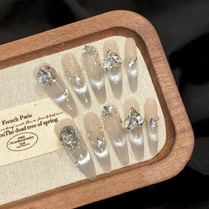 Premium stiletto long press-on nails for wedding glamour - dramatic length, sophisticated design, crystal embellishments, photography-ready