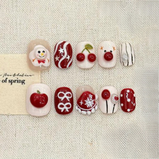 Halloween Cherry Skull Squoval Short Press On Nails