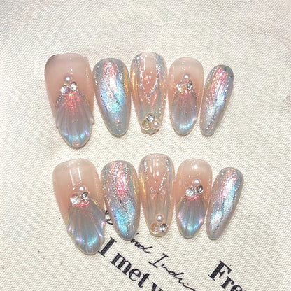 Handmade Almond Press-On Nails - French Gradient Design