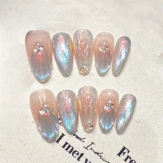 Handmade Almond Press-On Nails - French Gradient Design