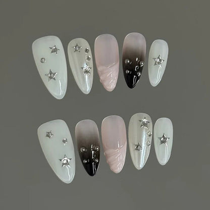Handmade Almond Press-On Nails - Edgy Star Studs