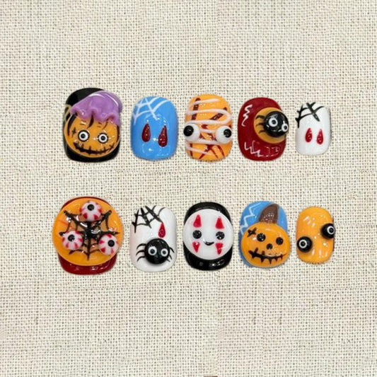 Halloween Colorful Character Squoval Short Press On Nails