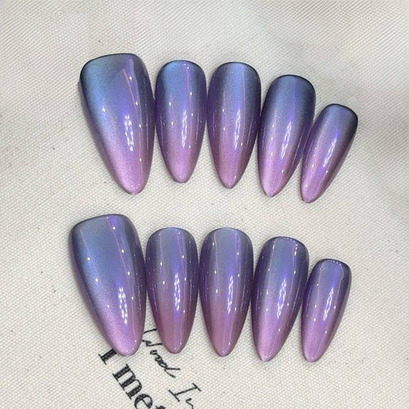 Purple Blue Ombre Almond Press On Nails