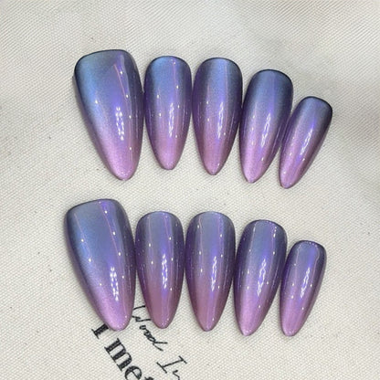 Purple Blue Ombre Almond Press On Nails