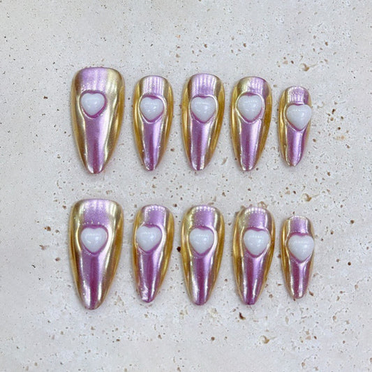 Rose Gold Mirror Chrome Almond Press On Nails